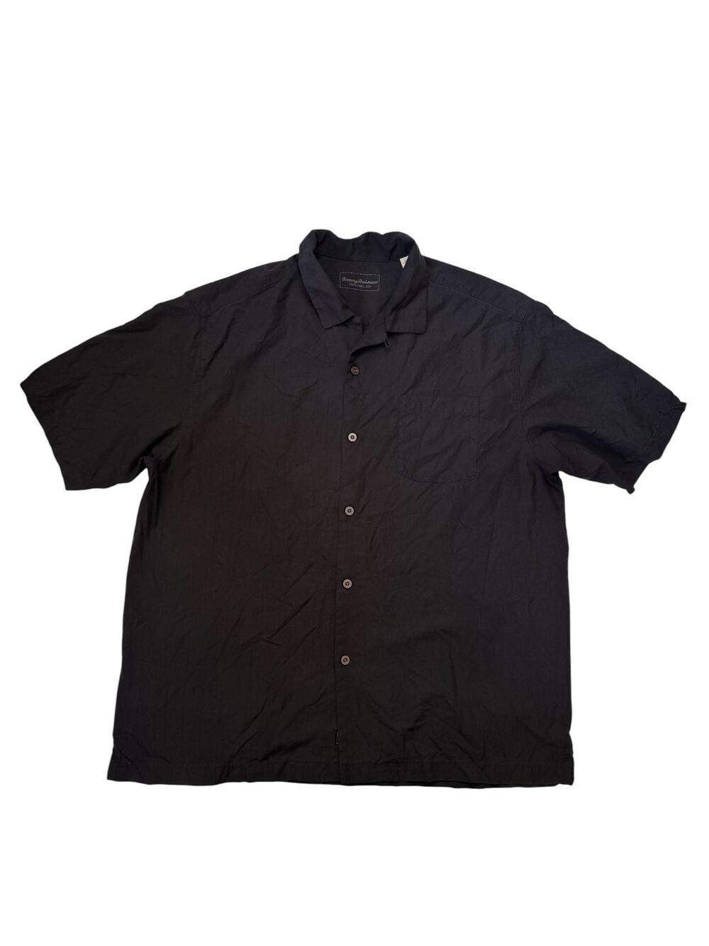 TOMMY BAHAMA Classic Fit 100% Silk Button Up Shirt Black Sz XL Mens Short Sleeve